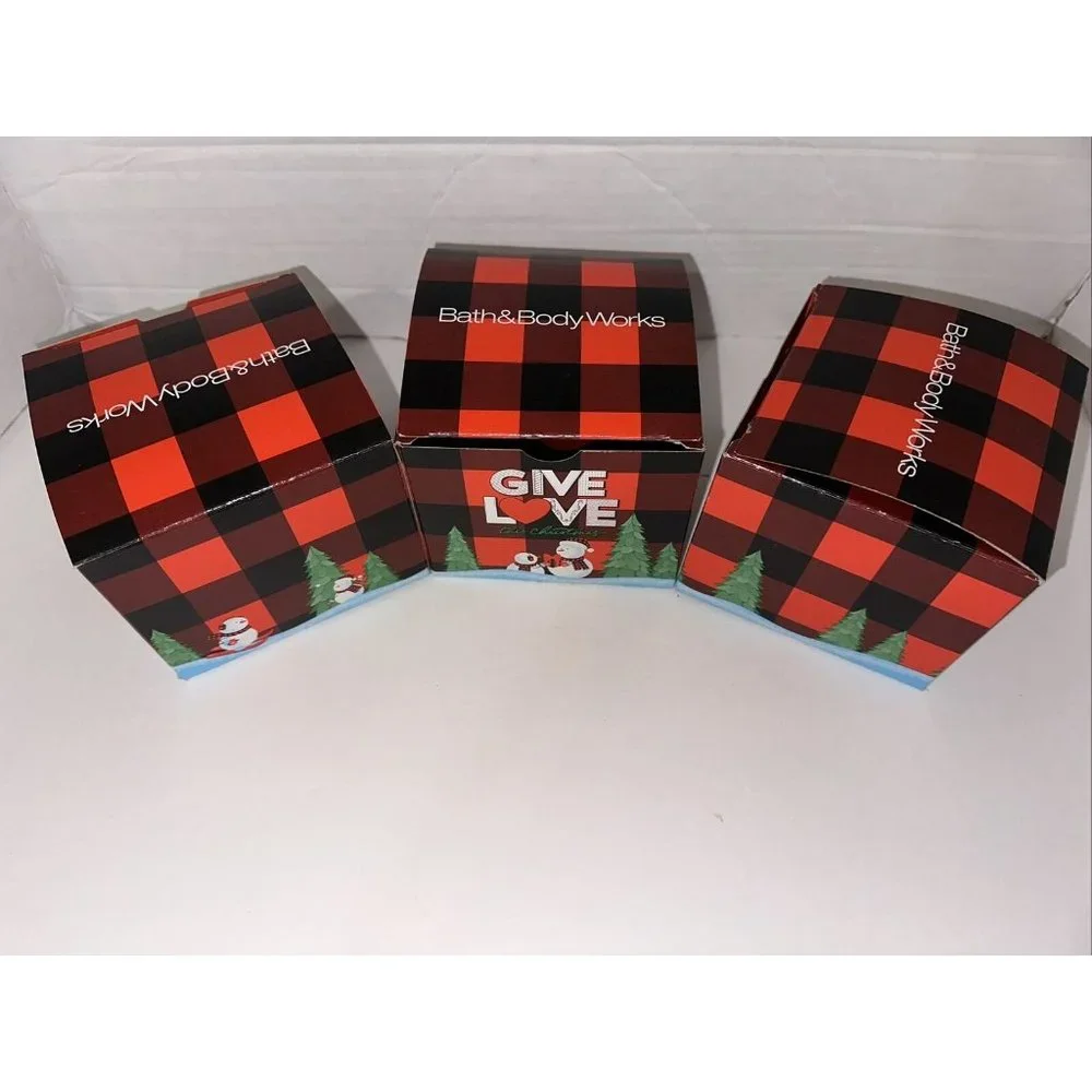 Bath & Body Works Christmas Snowmen 3 Wick Candle Gift Box Boxes Give Love 3‎